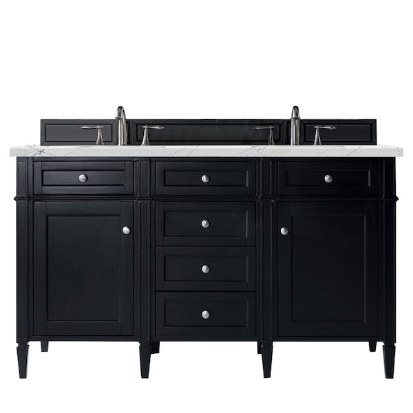 James Martin Vanities Brittany 60in Double Vanity, Black Onyx w/ 3 CM Ethereal Noctis Quartz Top 650-V60D-BKO-3ENC - main